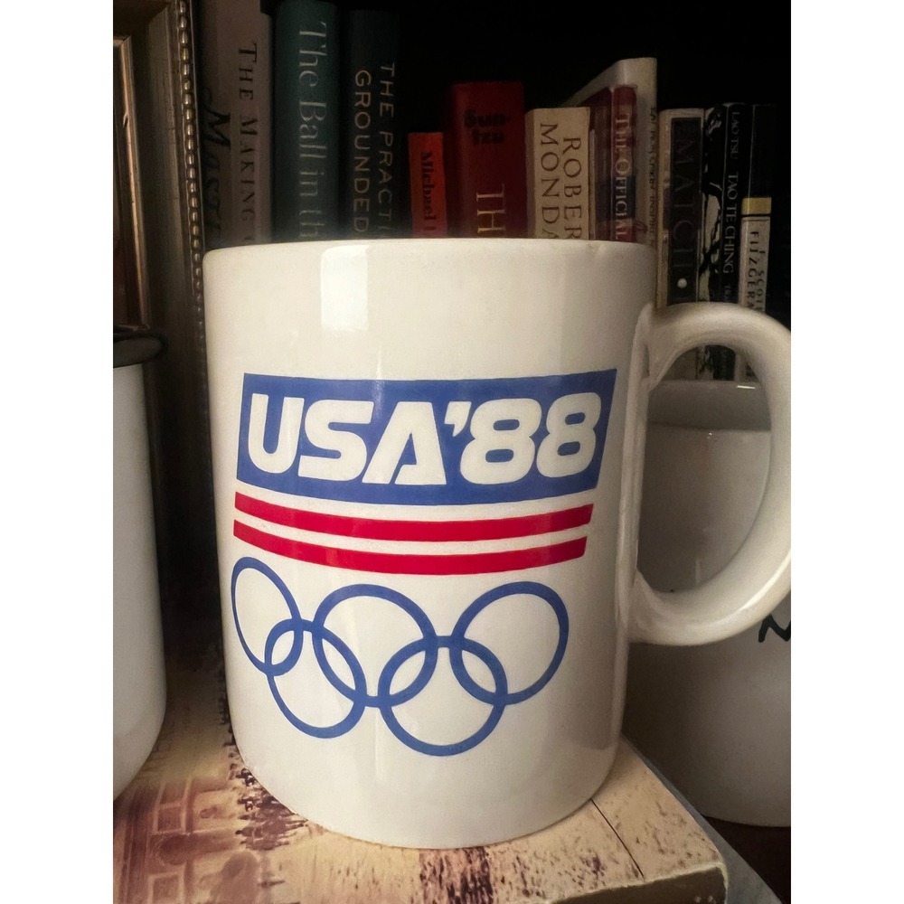 Vintage 1988 USA Olympic Games Coffee Mug White Ceramic USA 88 Souvenir Cup